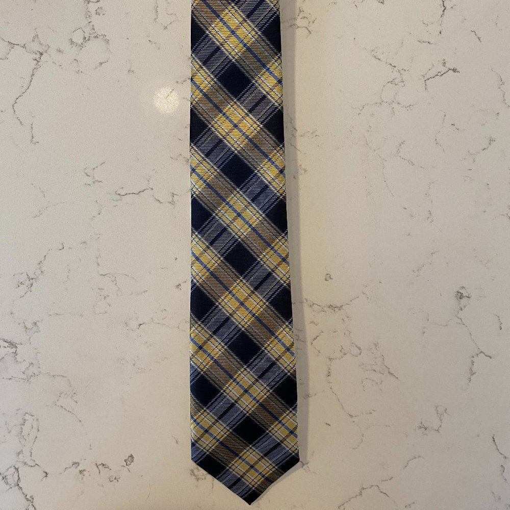 Men's Blue and Gold Plaid Tie